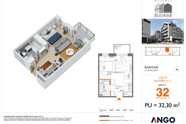 Rzut - Mieszkanie na sprzedaż 1 pokój o powierzchni 32,3 m² - numer 32 w Osiedle Bulwar bud. 5