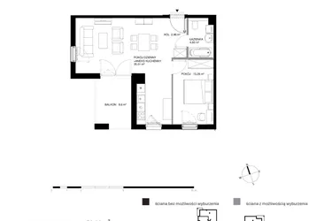 Rzut - Mieszkanie na sprzedaż 2 pokoje o powierzchni 56,06 m² - numer U1.3.4 w Nadmorski Dwór bud. U i W