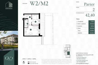 Rzut - Mieszkanie na sprzedaż 2 pokoje o powierzchni 42,4 m² - numer W2/02 w Baranówek