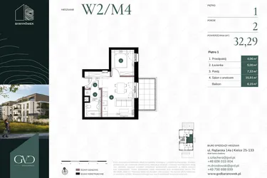 Rzut - Mieszkanie na sprzedaż 2 pokoje o powierzchni 32,29 m² - numer W2/04 w Baranówek
