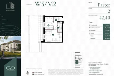 Rzut - Mieszkanie na sprzedaż 2 pokoje o powierzchni 42,4 m² - numer W5/02 w Baranówek