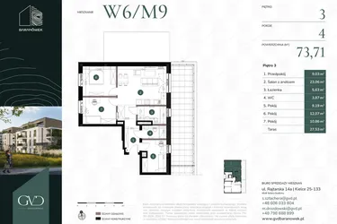 Rzut - Mieszkanie na sprzedaż 4 pokoje o powierzchni 73,71 m² - numer W6/09 w Baranówek