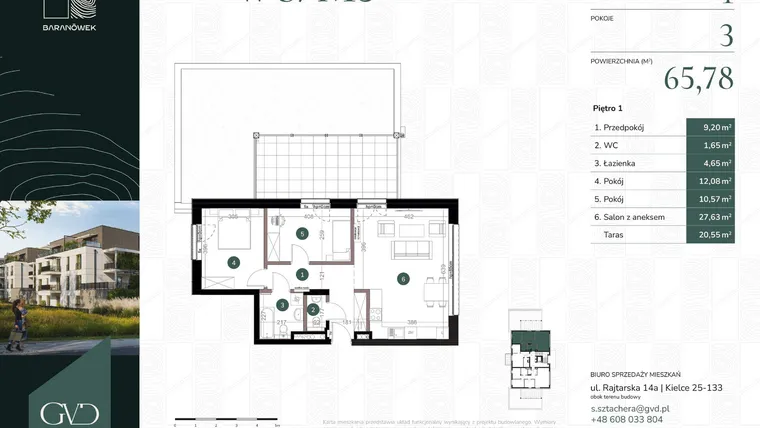 Rzut - Mieszkanie na sprzedaż 3 pokoje o powierzchni 65,78 m² - numer W8/03 w Baranówek