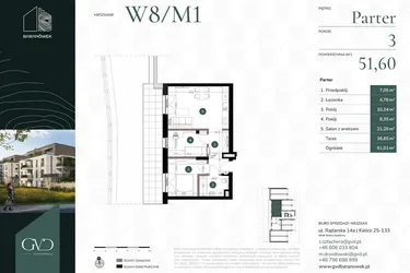 Rzut - Mieszkanie na sprzedaż 3 pokoje o powierzchni 51,6 m² - numer W8/01 w Baranówek