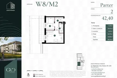 Rzut - Mieszkanie na sprzedaż 2 pokoje o powierzchni 42,4 m² - numer W8/02 w Baranówek