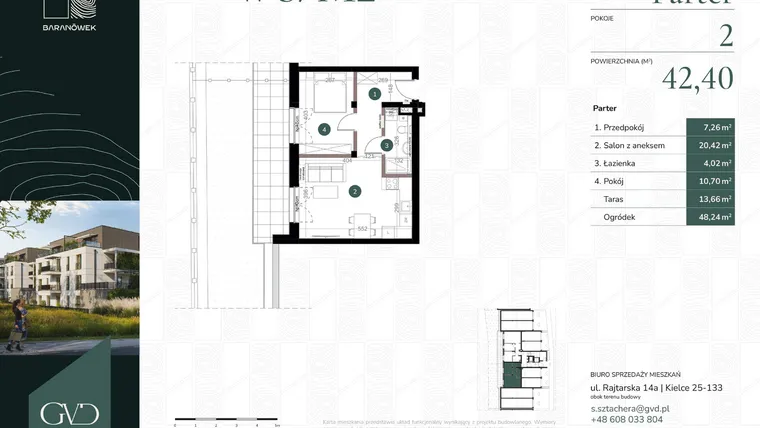 Rzut - Mieszkanie na sprzedaż 2 pokoje o powierzchni 42,4 m² - numer W8/02 w Baranówek