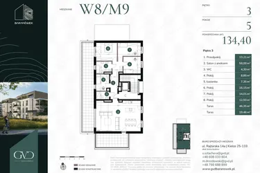 Rzut - Mieszkanie na sprzedaż 5 pokoi o powierzchni 134,4 m² - numer W8/09 w Baranówek