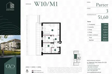 Rzut - Mieszkanie na sprzedaż 3 pokoje o powierzchni 51,6 m² - numer W10/01 w Baranówek