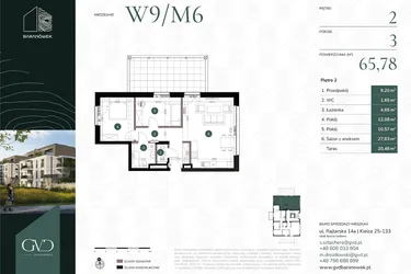 Rzut - Mieszkanie na sprzedaż 3 pokoje o powierzchni 65,78 m² - numer W9/06 w Baranówek