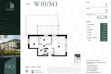 Rzut - Mieszkanie na sprzedaż 3 pokoje o powierzchni 65,78 m² - numer W10/03 w Baranówek