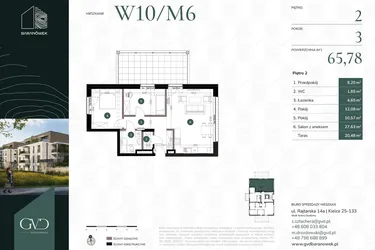 Rzut - Mieszkanie na sprzedaż 3 pokoje o powierzchni 65,78 m² - numer W10/06 w Baranówek