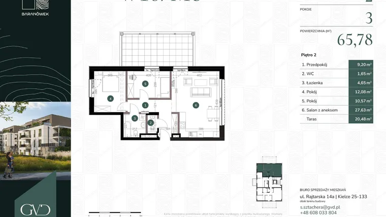 Rzut - Mieszkanie na sprzedaż 3 pokoje o powierzchni 65,78 m² - numer W10/06 w Baranówek