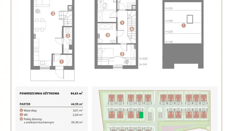 Rzut - Dom na sprzedaż 4 pokoje o powierzchni 84,63 m² - numer 6A w Bursztynova Polana