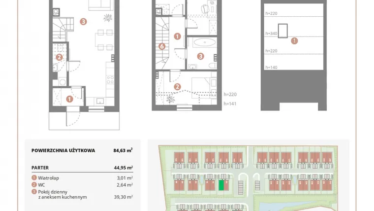 Rzut - Dom na sprzedaż 4 pokoje o powierzchni 84,63 m² - numer 6B w Bursztynova Polana
