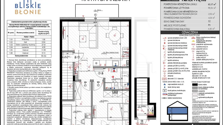 Rzut - Mieszkanie na sprzedaż 3 pokoje o powierzchni 55,53 m² - numer B2-2 w Bliskie Błonie - Bud. B