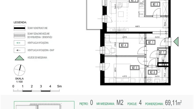 Rzut - Mieszkanie na sprzedaż 4 pokoje o powierzchni 69,11 m² - numer 2 w Kolarska Koncept