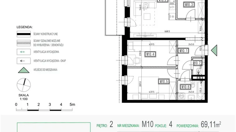 Rzut - Mieszkanie na sprzedaż 4 pokoje o powierzchni 69,11 m² - numer 10 w Kolarska Koncept