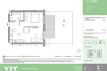 Rzut - Mieszkanie na sprzedaż 1 pokój o powierzchni 38,72 m² - numer C1 M1 w Moi!Myśliborska