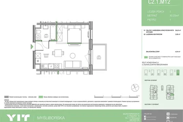 Rzut - Mieszkanie na sprzedaż 1 pokój o powierzchni 30,25 m² - numer C2 M12 w Moi!Myśliborska