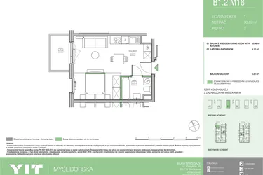 Rzut - Mieszkanie na sprzedaż 1 pokój o powierzchni 30,07 m² - numer B1 M18 w Moi!Myśliborska