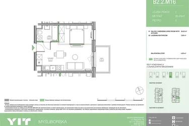 Rzut - Mieszkanie na sprzedaż 1 pokój o powierzchni 30,25 m² - numer B2 M16 w Moi!Myśliborska