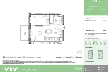 Rzut - Mieszkanie na sprzedaż 1 pokój o powierzchni 30,25 m² - numer B1 M17 w Moi!Myśliborska