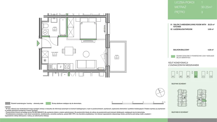 Rzut - Mieszkanie na sprzedaż 1 pokój o powierzchni 30,25 m² - numer B2 M24 w Moi!Myśliborska
