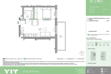 Rzut - Mieszkanie na sprzedaż 1 pokój o powierzchni 34,97 m² - numer B1 M27 w Moi!Myśliborska