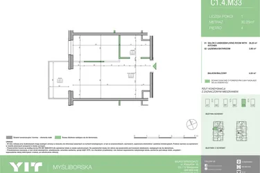 Rzut - Mieszkanie na sprzedaż 1 pokój o powierzchni 30,25 m² - numer C1 M33 w Moi!Myśliborska