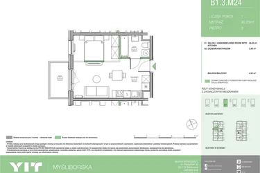 Rzut - Mieszkanie na sprzedaż 1 pokój o powierzchni 30,25 m² - numer B1 M24 w Moi!Myśliborska