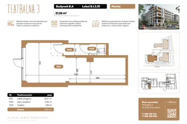 Rzut - Lokal użytkowy na sprzedaż 1 pokój o powierzchni 37,26 m² - numer BL 02.1 w Teatralna 3
