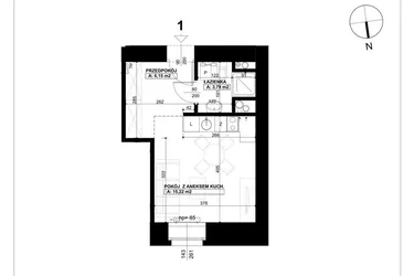 Rzut - Mieszkanie na sprzedaż 1 pokój o powierzchni 25,16 m² - numer 1 w Święty Marcin 65