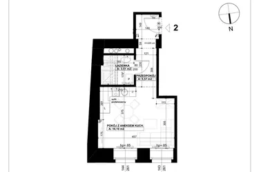 Rzut - Mieszkanie na sprzedaż 1 pokój o powierzchni 25,27 m² - numer 2 w Święty Marcin 65