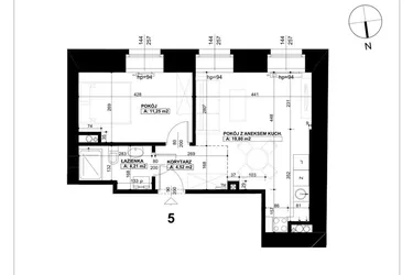 Rzut - Mieszkanie na sprzedaż 2 pokoje o powierzchni 39,78 m² - numer 5 w Święty Marcin 65