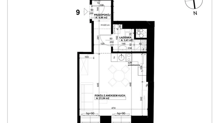 Rzut - Mieszkanie na sprzedaż 1 pokój o powierzchni 29,41 m² - numer 9 w Święty Marcin 65