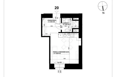 Rzut - Mieszkanie na sprzedaż 1 pokój o powierzchni 25,32 m² - numer 20 w Święty Marcin 65