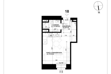 Rzut - Mieszkanie na sprzedaż 1 pokój o powierzchni 25,21 m² - numer 18 w Święty Marcin 65