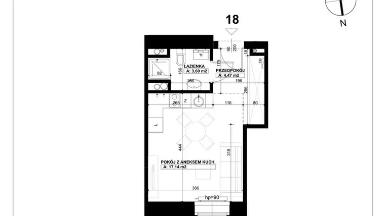 Rzut - Mieszkanie na sprzedaż 1 pokój o powierzchni 25,21 m² - numer 18 w Święty Marcin 65