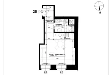 Rzut - Mieszkanie na sprzedaż 1 pokój o powierzchni 29,05 m² - numer 25 w Święty Marcin 65
