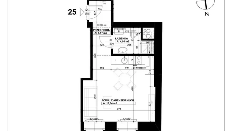 Rzut - Mieszkanie na sprzedaż 1 pokój o powierzchni 29,05 m² - numer 25 w Święty Marcin 65