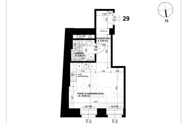 Rzut - Mieszkanie na sprzedaż 1 pokój o powierzchni 26,22 m² - numer 29 w Święty Marcin 65