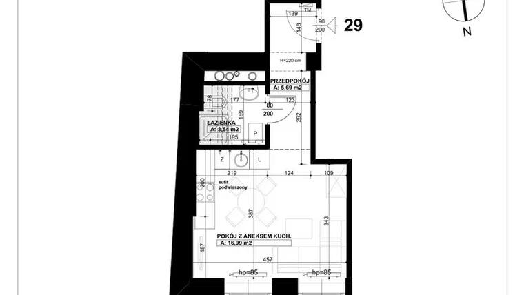 Rzut - Mieszkanie na sprzedaż 1 pokój o powierzchni 26,22 m² - numer 29 w Święty Marcin 65