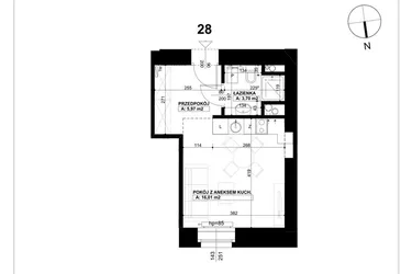 Rzut - Mieszkanie na sprzedaż 1 pokój o powierzchni 25,68 m² - numer 28 w Święty Marcin 65