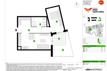 Rzut - Mieszkanie na sprzedaż 2 pokoje o powierzchni 49,84 m² - numer A2 w Osiedle Park Świetlików