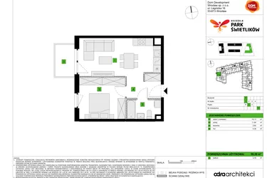 Rzut - Mieszkanie na sprzedaż 2 pokoje o powierzchni 39,28 m² - numer A11 w Osiedle Park Świetlików
