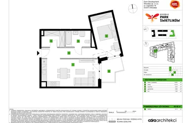 Rzut - Mieszkanie na sprzedaż 2 pokoje o powierzchni 49,46 m² - numer A14 w Osiedle Park Świetlików