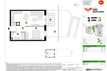 Rzut - Mieszkanie na sprzedaż 2 pokoje o powierzchni 36,13 m² - numer A21 w Osiedle Park Świetlików