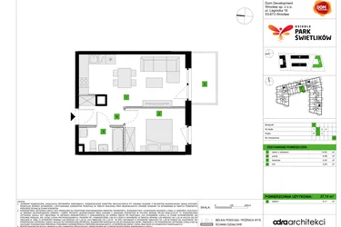 Rzut - Mieszkanie na sprzedaż 2 pokoje o powierzchni 37,74 m² - numer A24 w Osiedle Park Świetlików