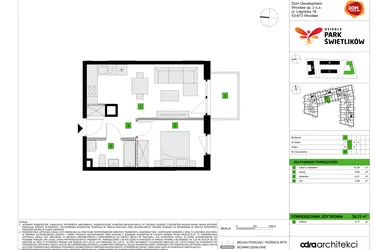 Rzut - Mieszkanie na sprzedaż 2 pokoje o powierzchni 36,13 m² - numer A25 w Osiedle Park Świetlików