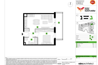 Rzut - Mieszkanie na sprzedaż 2 pokoje o powierzchni 40,08 m² - numer A32 w Osiedle Park Świetlików